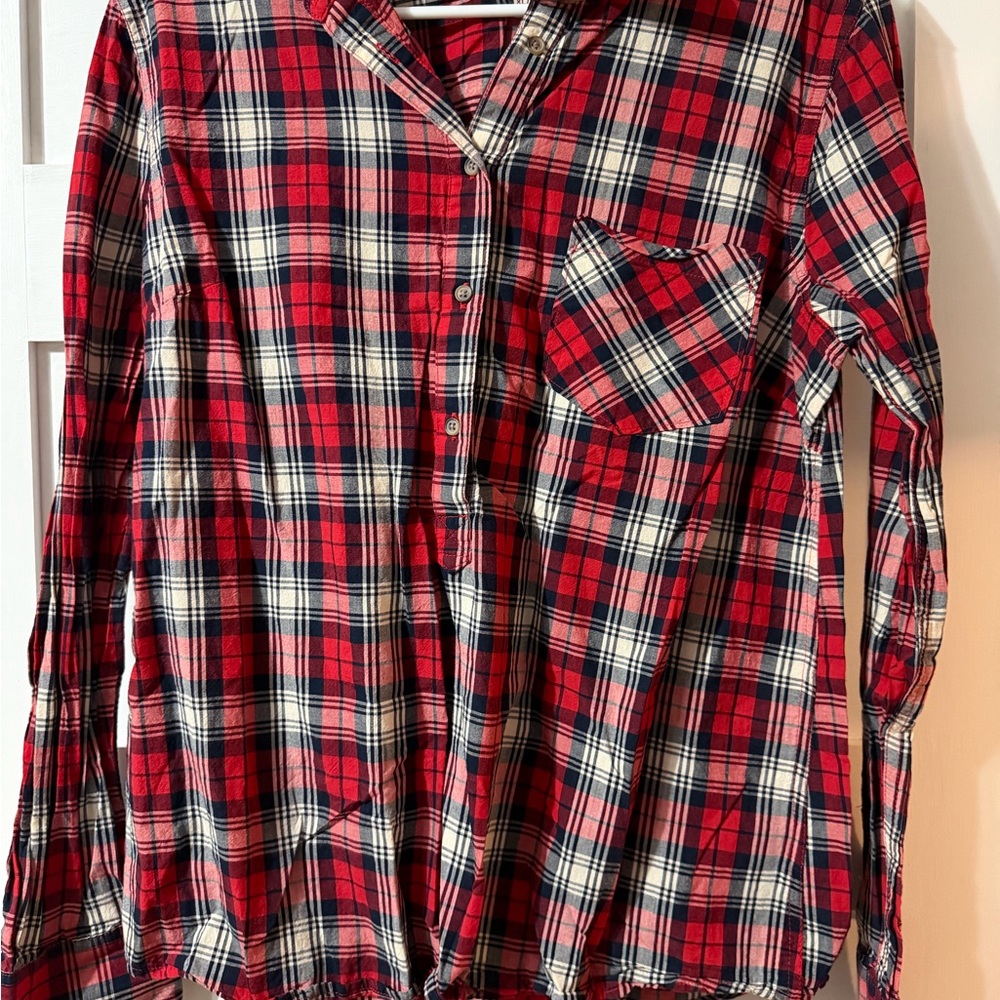 Merona Red, White, & Blue Plaid Top